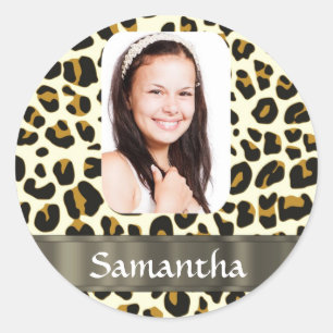 Personalised leopard print classic round sticker