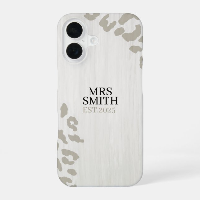 Personalised Leopard Print Custom Name and Year iPhone 16 Case (Back)