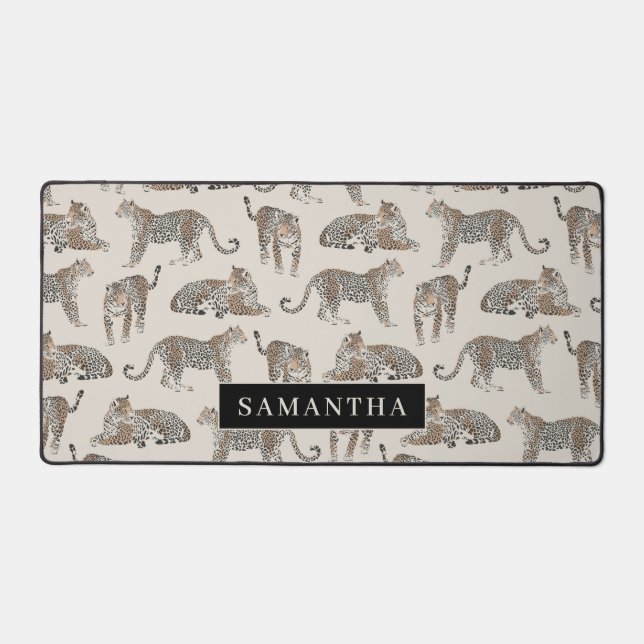 Personalised Leopard Print  Custom Name  Desk Mat (Front)