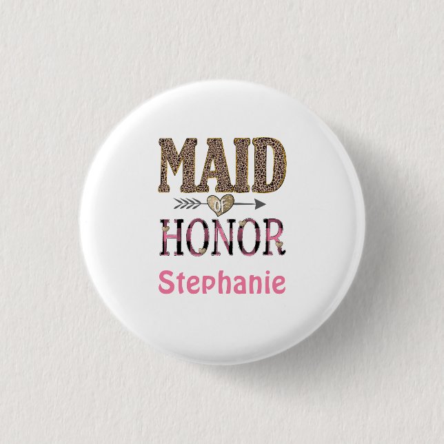 Personalised Leopard Print Maid of Honour Gift  3 Cm Round Badge (Front)