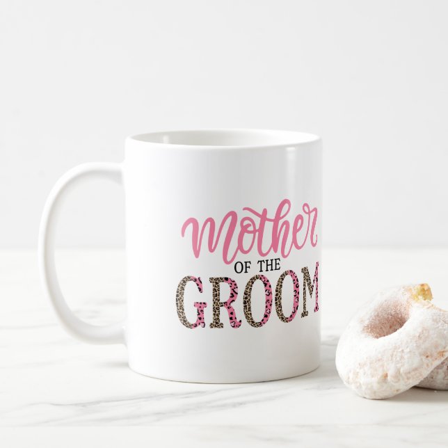 Personalised Leopard Print Mother of Groom Gift Coffee Mug (With Donut)