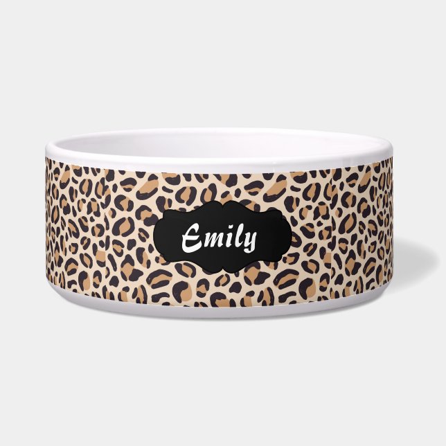 Personalised Leopard Print Pet Feeding Bowl (Front)