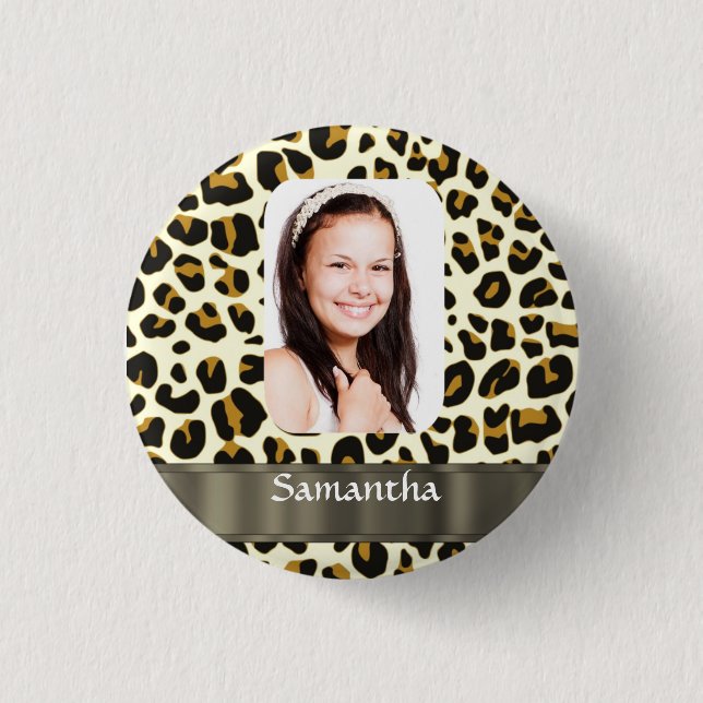 Personalised leopard print photo template 3 cm round badge (Front)