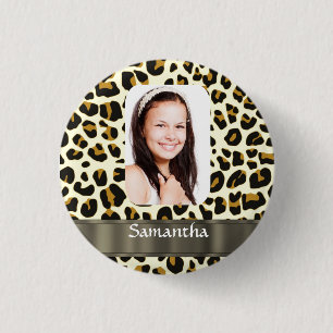 Personalised leopard print photo template 3 cm round badge