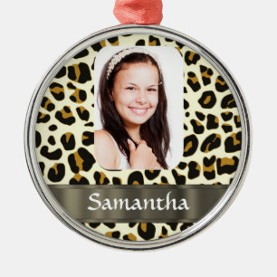 Personalised leopard print photo template metal tree decoration