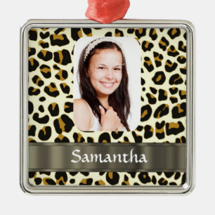 Personalised leopard print photo template metal tree decoration