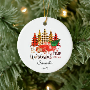 Personalised Leopard print plaid Christmas tree Ceramic Tree Decoration