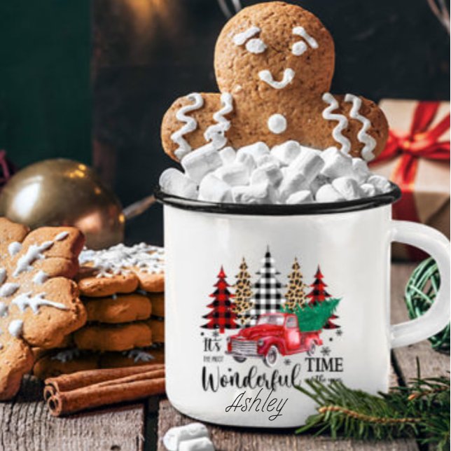 Personalised Leopard print plaid Christmas tree  Coffee Mug (Creator Uploaded)