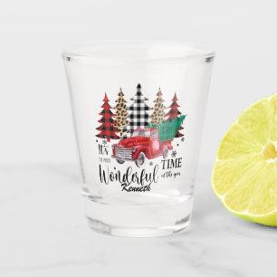 Personalised leopard print, plaid Christmas tree Shot Glass