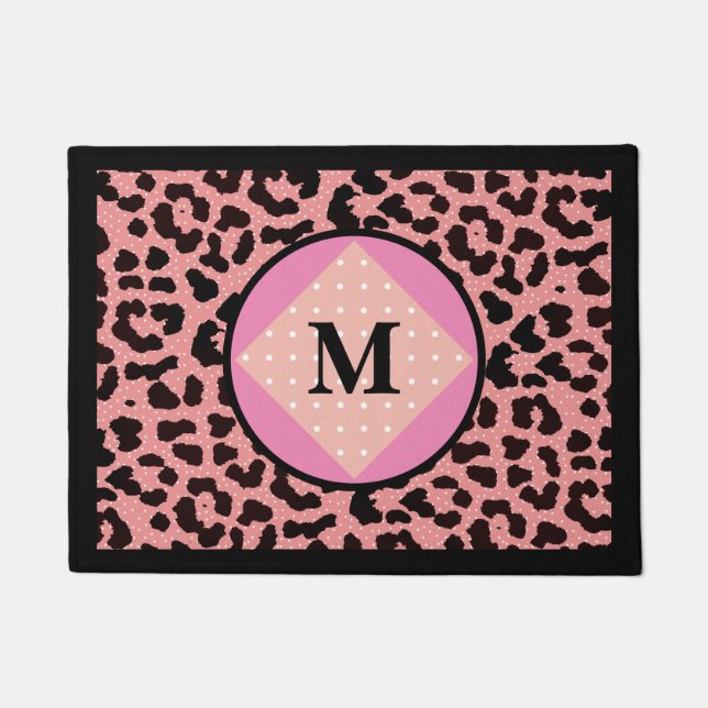Personalised Leopard Print Polka Monogram Doormat (Front)