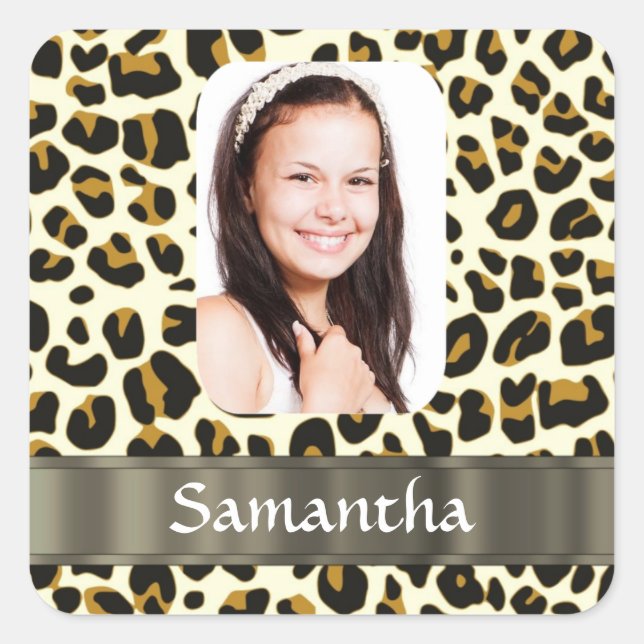 Personalised leopard print square sticker (Front)