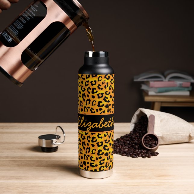 Personalised Leopard Print Water Bottle (Coffee)
