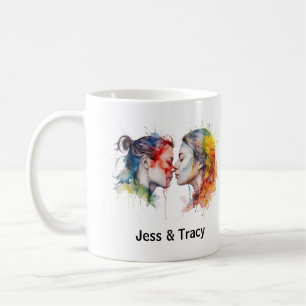 Personalised, Lesbian Couple Kiss, Pride Month  Coffee Mug