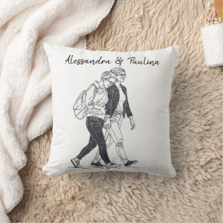 Personalised Lesbian Couple Walking Line Art Cushion