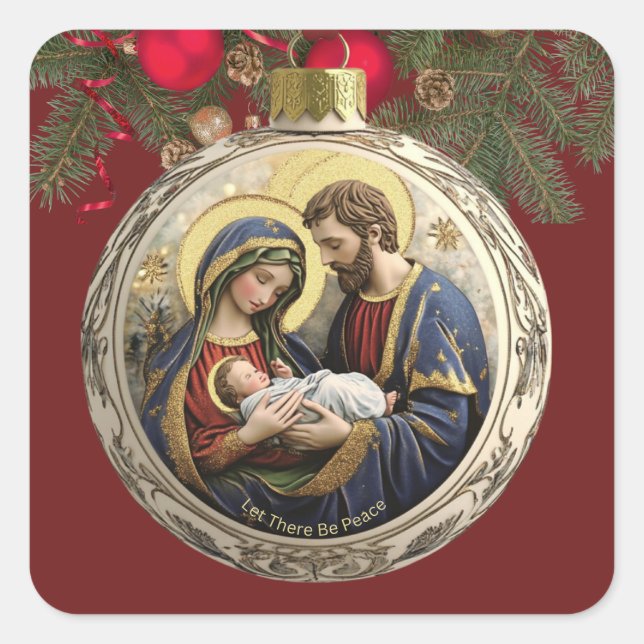 Personalised Let There Be Peace Nativity Scene Square Sticker (Front)