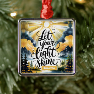 Personalised Let Your Light Shine Christian  Metal Tree Decoration