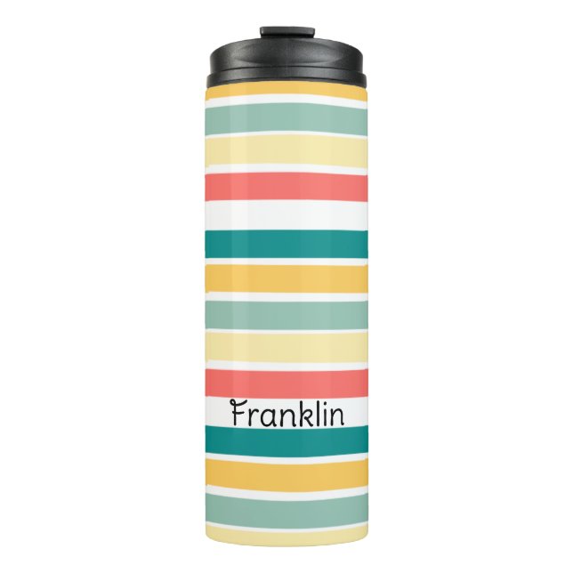 Personalised Let's Get Beachy Stripes Thermal Tumbler (Front)