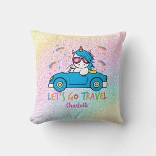 Personalised Lets Travel Unicorn Throw Pillow