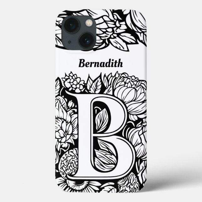 Personalised Letter B Black White Tattoo Flowers Case-Mate iPhone Case (Back)