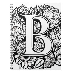 Personalised Letter B Black White Tattoo Flowers Notebook
