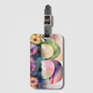 Personalised Letter B Daisy Floral Watercolor Luggage Tag
