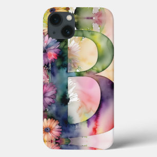 Personalised Letter B Elegant Floral Watercolor iPhone 13 Case