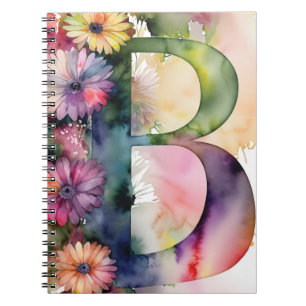Personalised Letter B Floral Watercolor Notebook