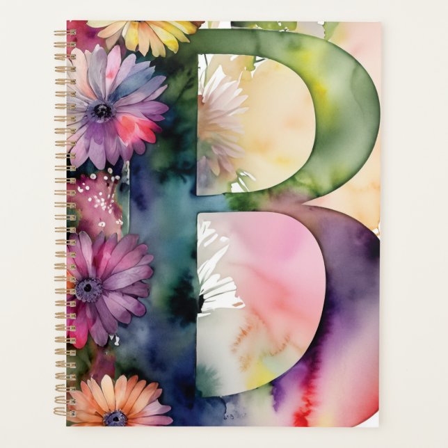 Personalised Letter B Floral Watercolor Notebook  Planner (Front)