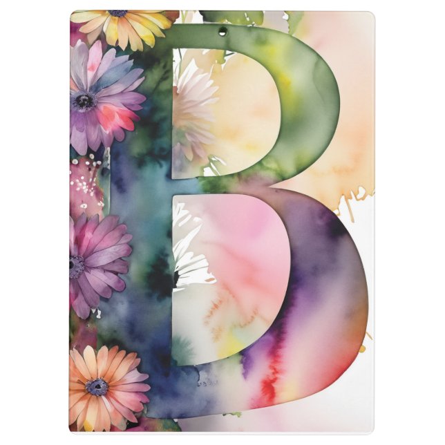 Personalised Letter B Floral Watercolor Teacher's  Clipboard (Back)