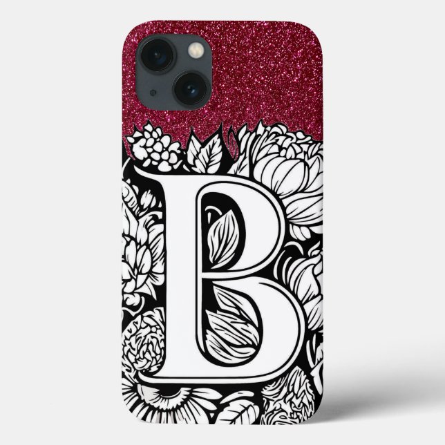 Personalised Letter B Glitter Tattoo Flowers  Case-Mate iPhone Case (Back)