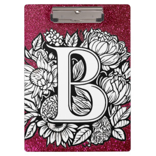 Personalised Letter B Glitter Tattoo Flowers Clipboard