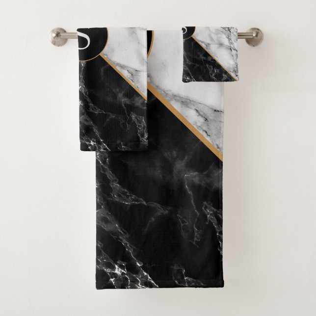 Personalised Letter Bath Towel Set Marble Design (Insitu)
