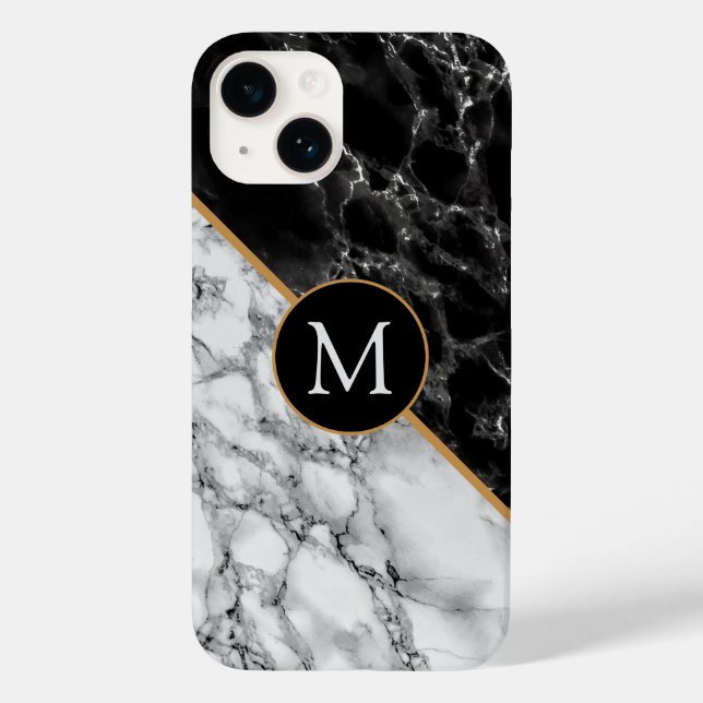 Personalised Letter Black White Marble iPhone Case (Back)