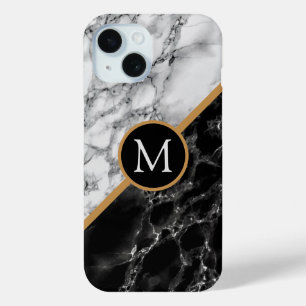 Personalised Letter Black White Marble iPhone Case