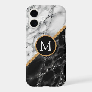 Personalised Letter Black White Marble iPhone Case