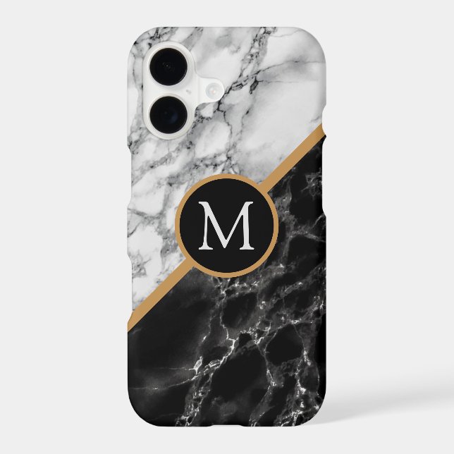 Personalised Letter Black White Marble iPhone Case (Back)