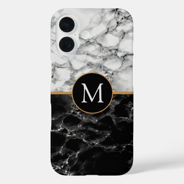 Personalised Letter Black White Marble iPhone Case (Back)