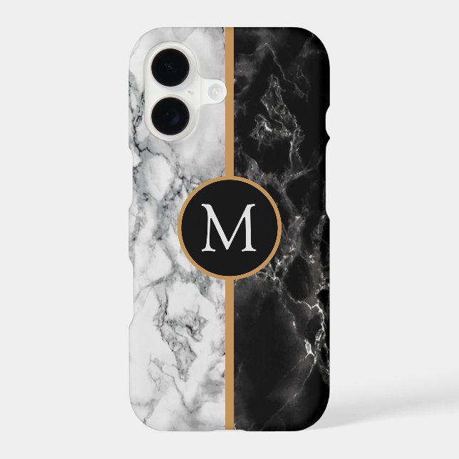 Personalised Letter Black White Marble iPhone Case (Back)