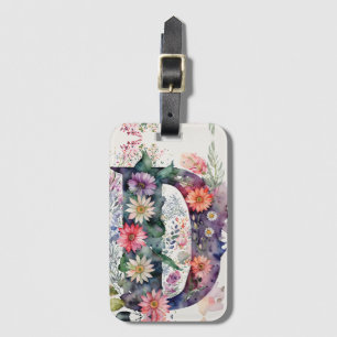 Personalised Letter D Daisy Floral Watercolor  Luggage Tag