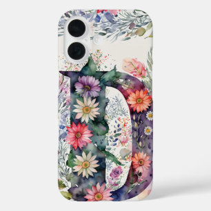 Personalised Letter D Elegant Floral Watercolor  iPhone 16 Case