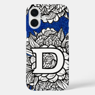 Personalised Letter D Faux Glitter Tattoo Flower iPhone 16 Case