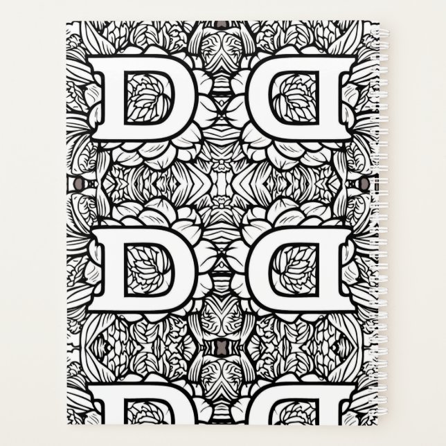 Personalised Letter D Floral Tattoo Black n White  Planner (Back)