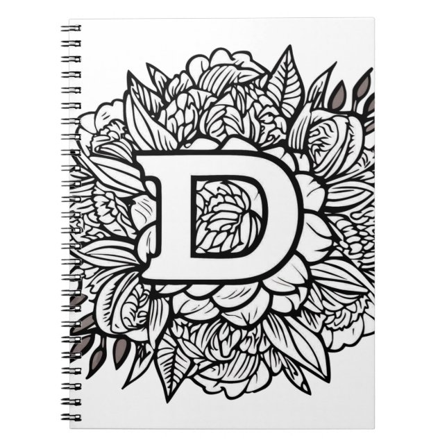 Personalised Letter D Floral Tattoo Colouring Book (Front)