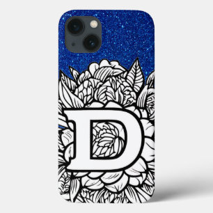 Personalised Letter D Glitter Tattoo Flowers iPhone 13 Case