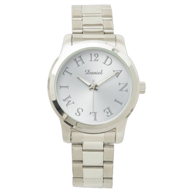 Personalised Letter Dial Silver Gradient Watch (Front)