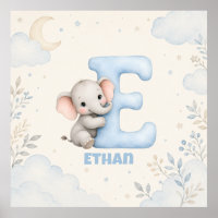 Personalised Letter E Baby Elephant Name Design