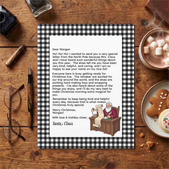 Personalised Letter From Santa Black & White Plaid (Creator Uploaded)