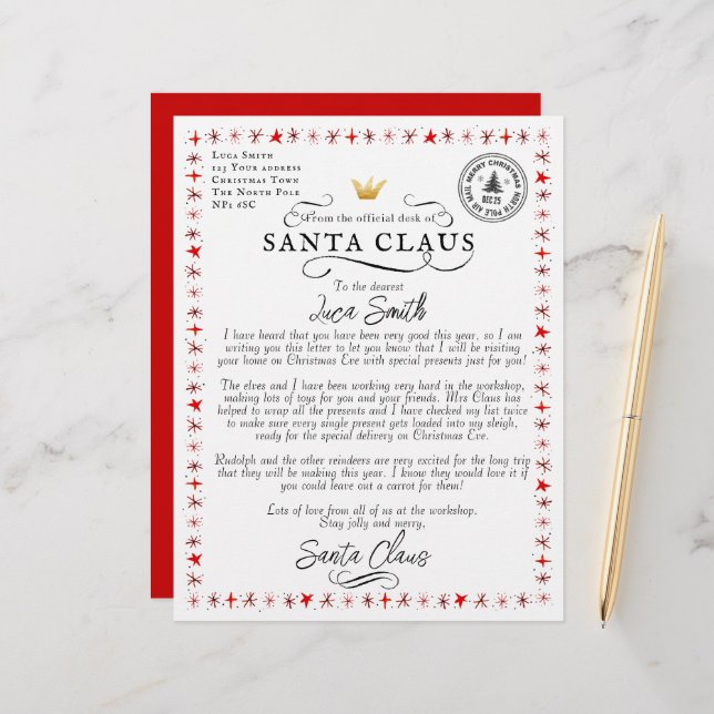Personalised Letter From Santa Claus (Front/Back In Situ)