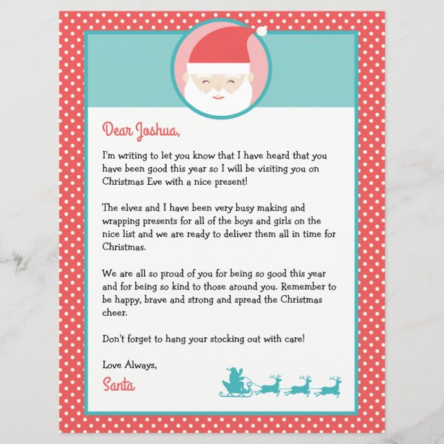 Personalised Letter From Santa & Colouring Page (Front)