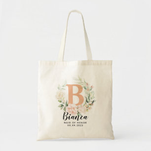 Personalised Letter Greenery Bridesmaid Tote Bag